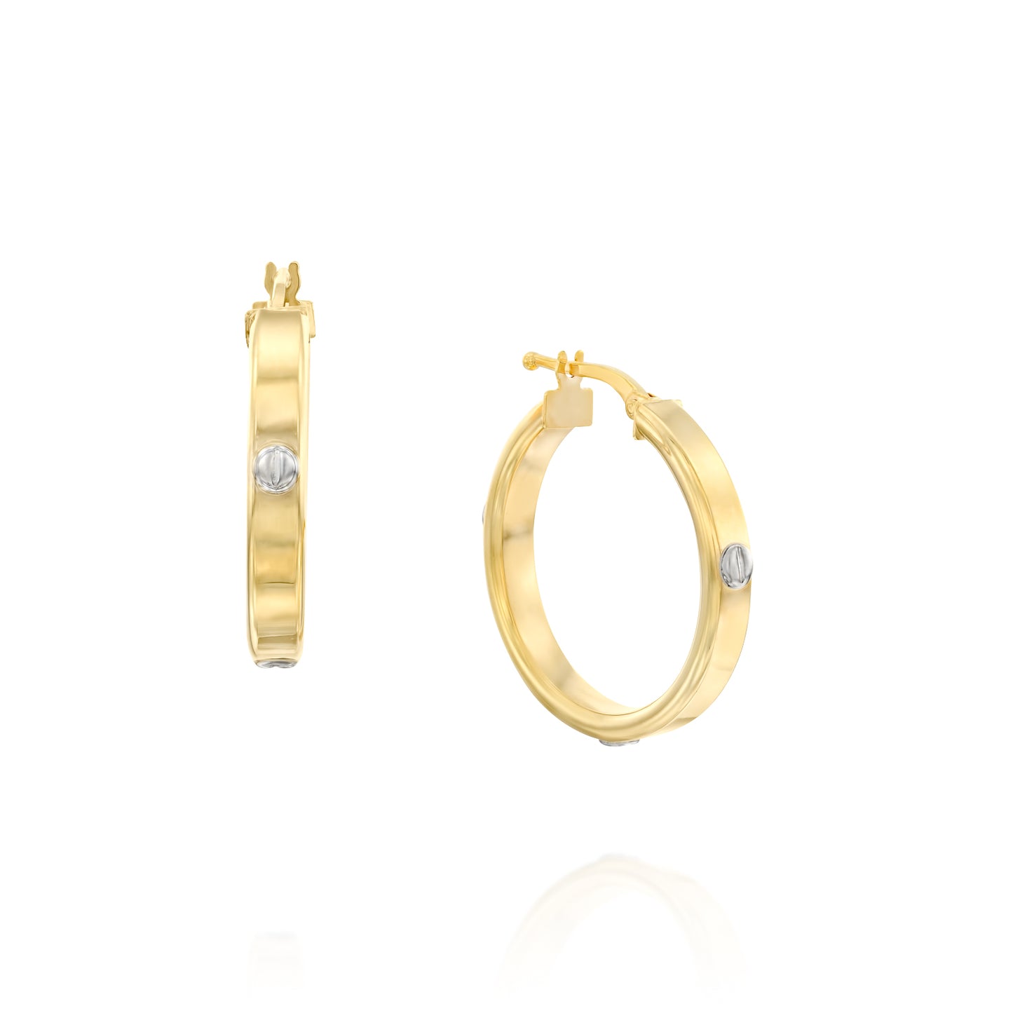 עגילי חישוק מזהב משולב 14 K, קוטר 20 מ"מ ,דגם POZE277-268174-20