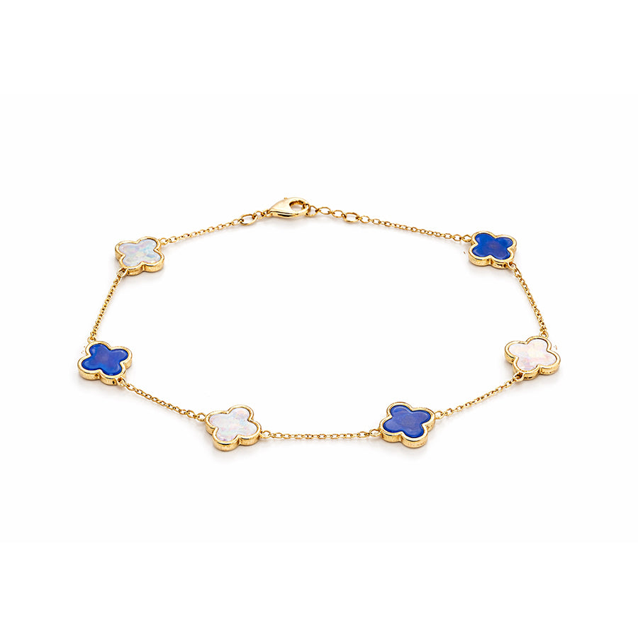 צמיד זהב בשילוב תליוני תלתן אם פנינה לאפיס,  זהב 14K, דגם  POZB277-283501LP-MP