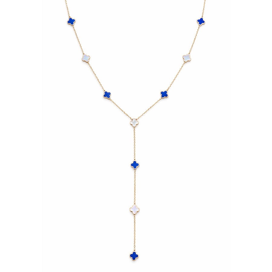 שרשרת זהב עניבה בשילוב תליוני תלתן אם פנינה לאפיס,  זהב 14K, דגם  POZC277-283503LP-MP