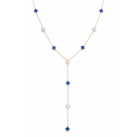 שרשרת זהב עניבה בשילוב תליוני תלתן אם פנינה לאפיס,  זהב 14K, דגם  POZC277-283503LP-MP