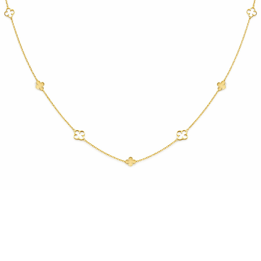 שרשרת זהב בשילוב תליוני תלתן באורך 45 ס"מ, זהב 14K, דגם POZC277-289244-45