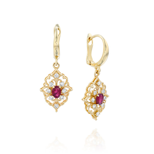 עגילי רובי ויהלומים,זהב 14 קרט,דגם POZED4095RU