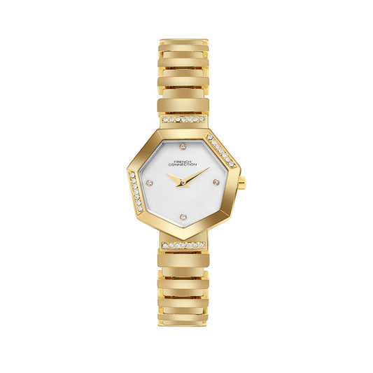 שעון French Connection Mirava לאישה עם לוח משושה אם הפנינה, דגם FCN0139GM