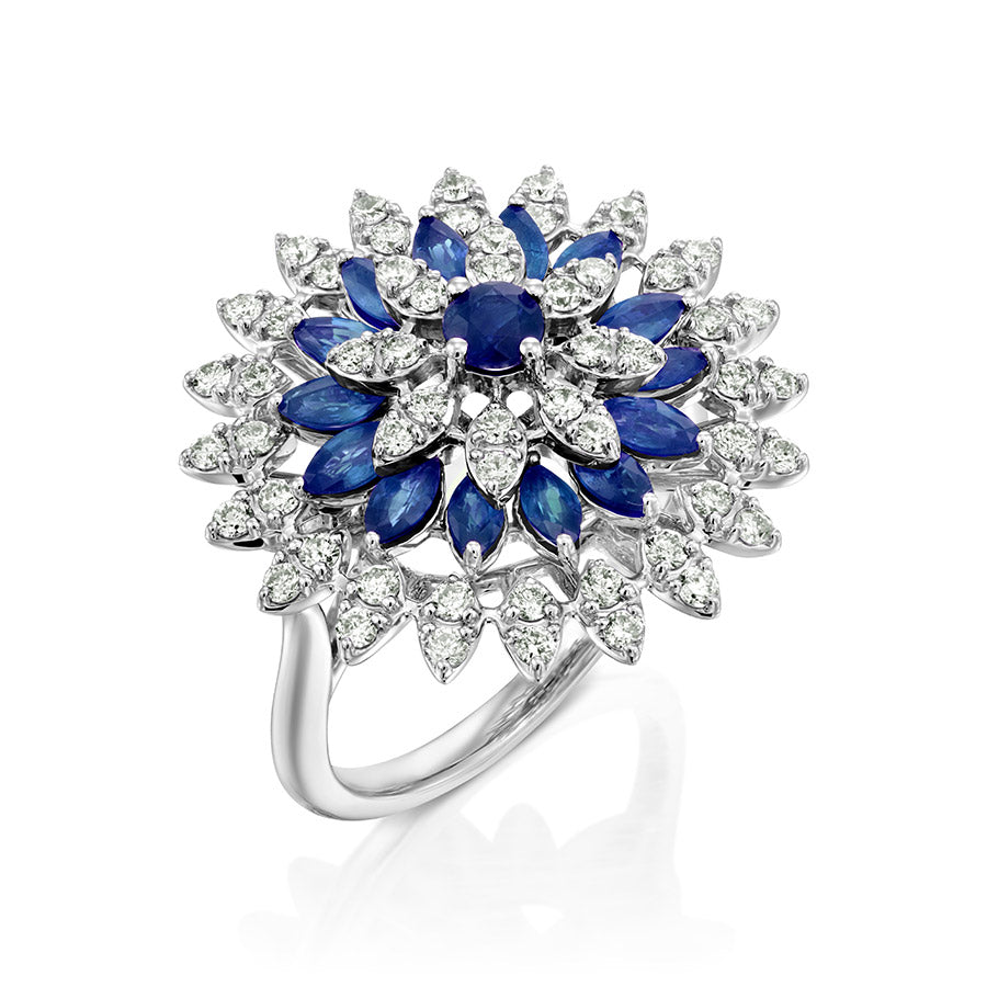 טבעת ספיר ויהלומים, זהב 14K משובצת אבן ספיר ו-0.75 קראט יהלומים, דגם POZRDSRF31307SA